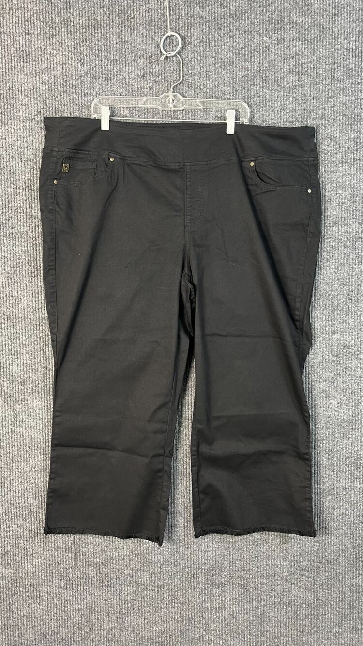 Belle Kim Gravel Jeans Womens Plus 28W Black Mariner Crop Twill Triple Luxe